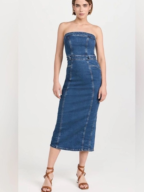 Good American Dresses & Skirts - Good American Denim Tube Midi Dress Strapless Blue Bodycon Slit Size S